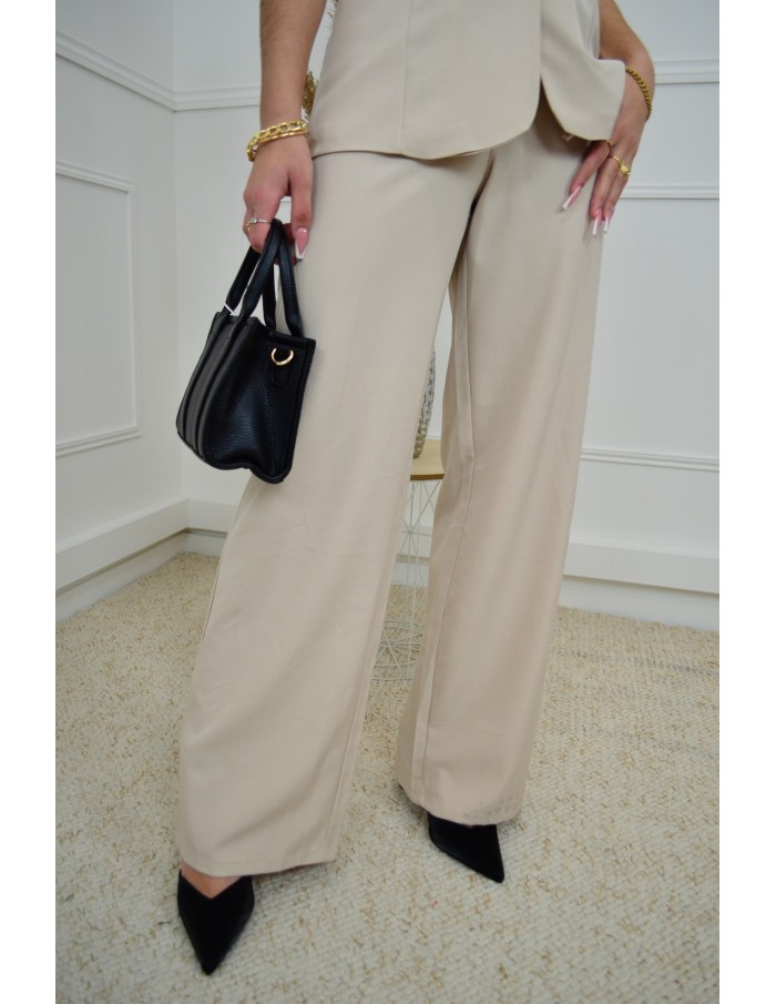 Ensemble 2 Pièces Beige Femme : Gilet Sans Manches & Pantalon Fluide