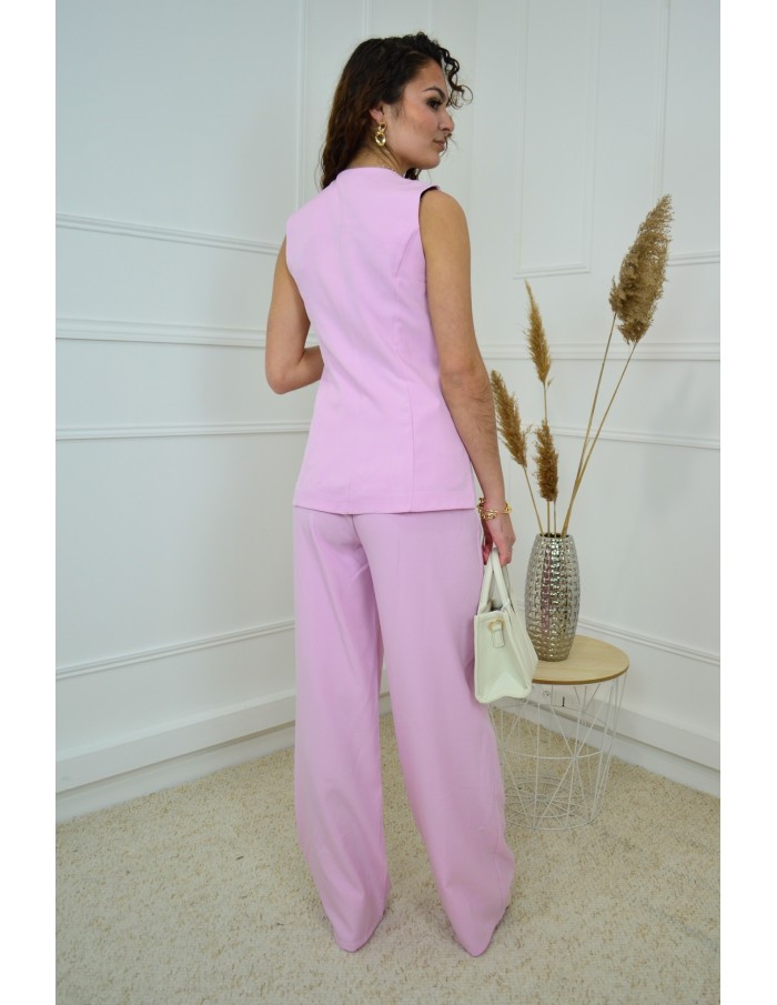 Ensemble 2 Pièces Rose Femme : Gilet Sans Manches & Pantalon Fluide