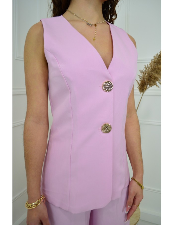 Ensemble 2 pièces rose : gilet et pantalon fluide - Accueil