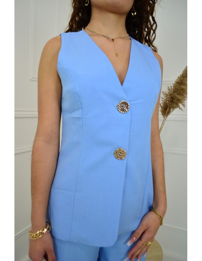 Ensemble 2 pièces bleu : gilet et pantalon fluide - Accueil