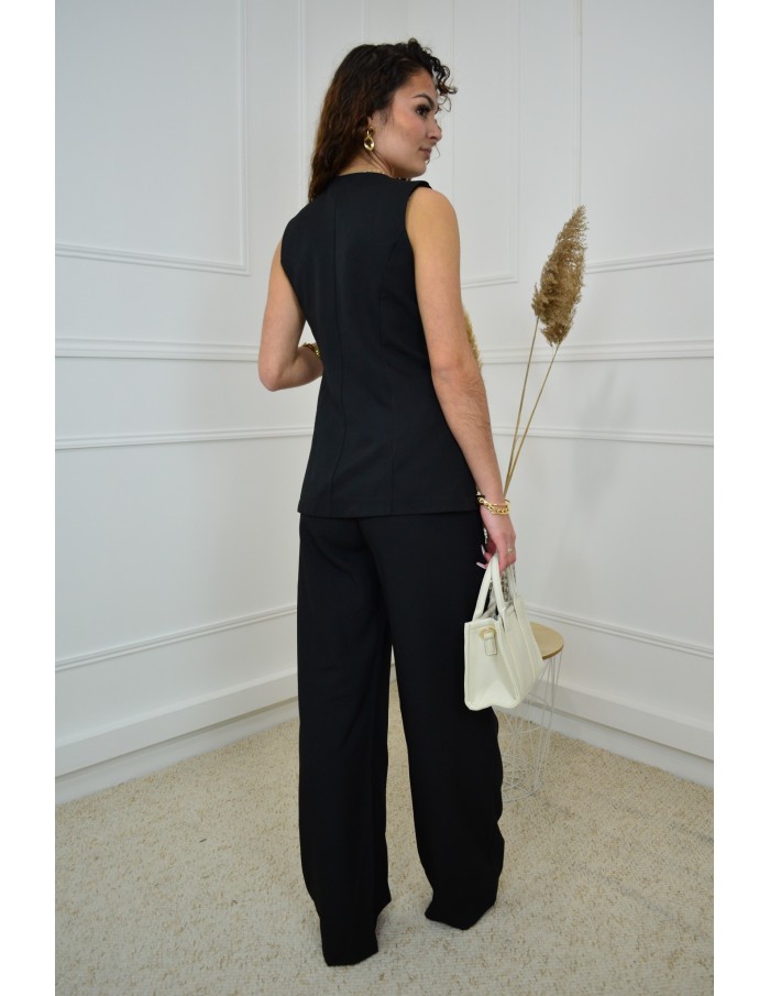Ensemble 2 pièces noir : gilet et pantalon fluide - Accueil
