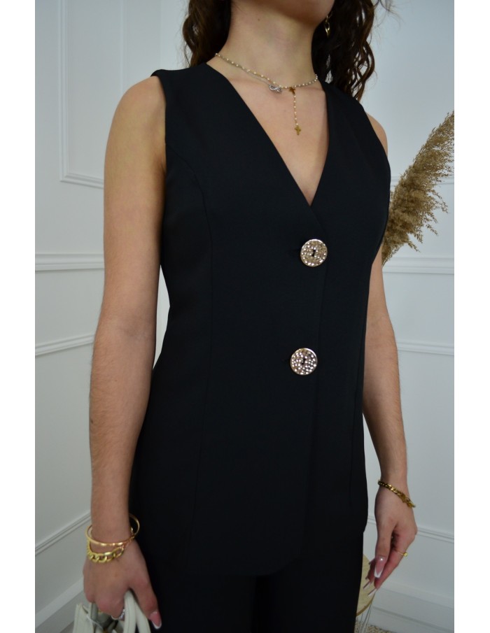 Ensemble 2 pièces noir : gilet et pantalon fluide - Accueil