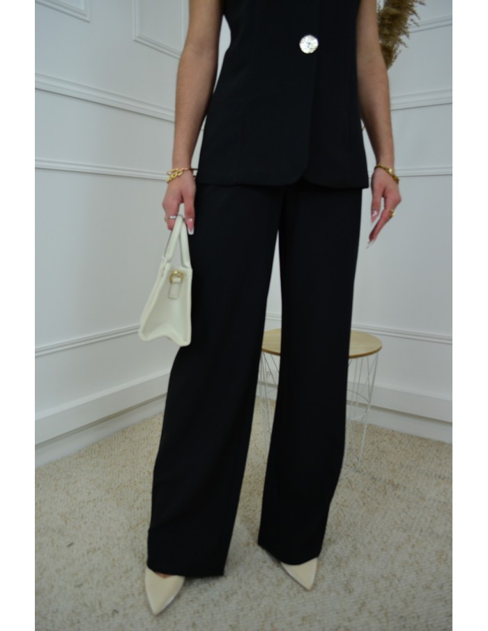 Ensemble 2 pièces noir : gilet et pantalon fluide - Accueil
