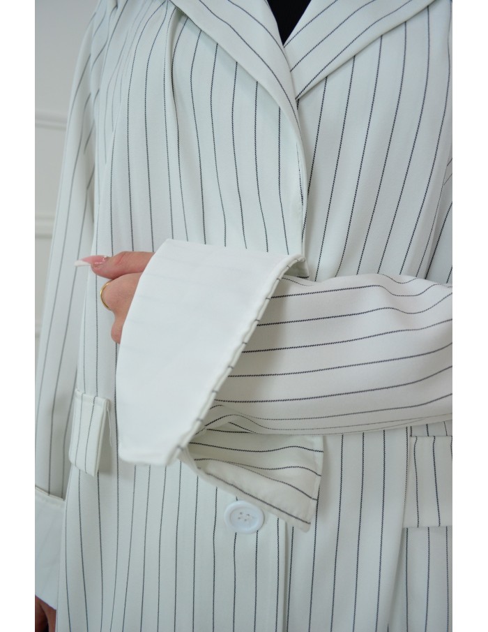 Ensemble 2 Pièces Blanc à Rayures : Blazer et Pantalon - Accueil