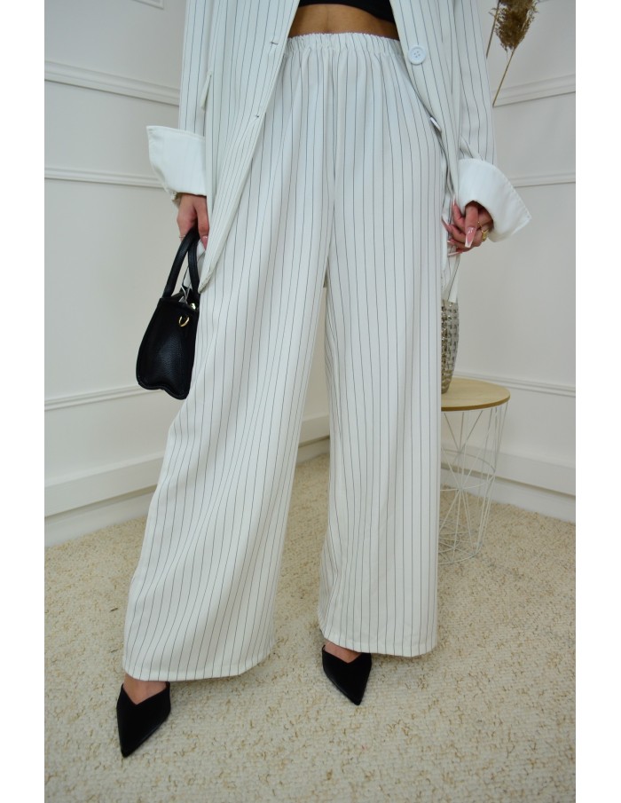 Ensemble 2 Pièces Blanc à Rayures : Blazer et Pantalon - Accueil