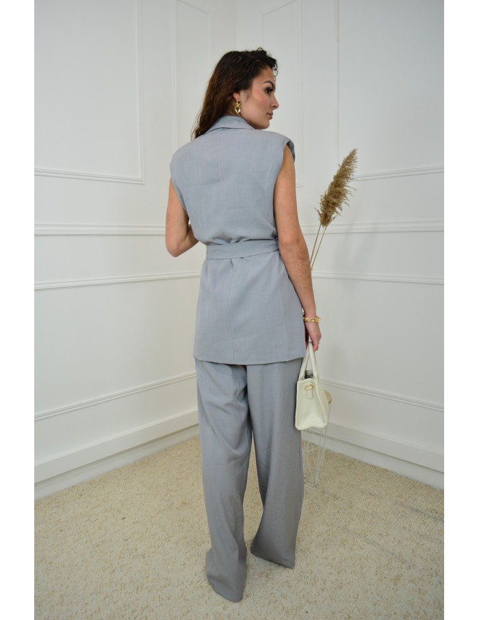 Ensemble 2 Pièces Gris clair : Blazer sans manches à nouer et pantalon - femme - Accueil