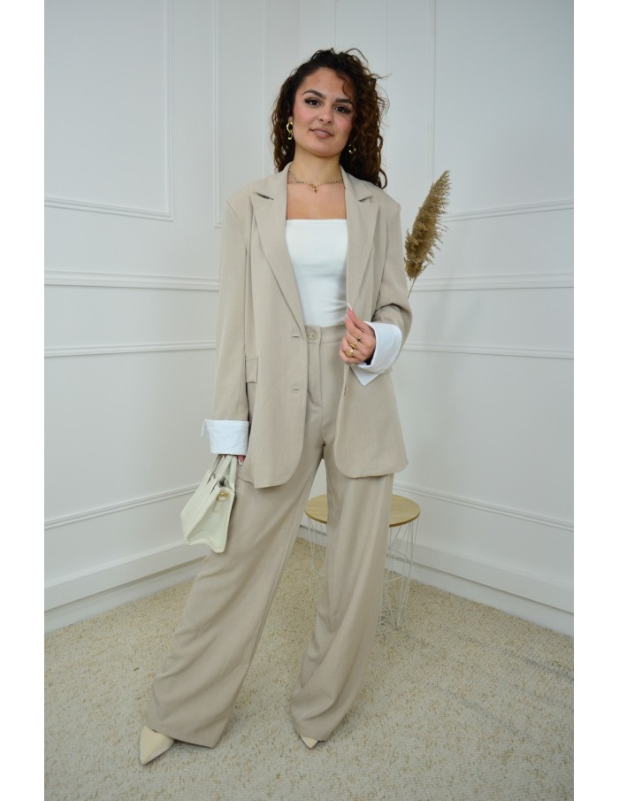 Ensemble 2 Pièces Beige : Blazer et Pantalon - femme - Accueil