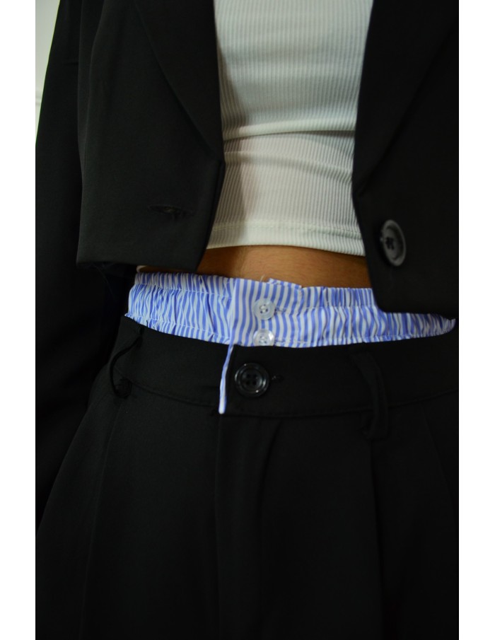 Ensemble 2 pièces noir : blazer cropped et pantalon fluide avec détails rayées - femme - Accueil