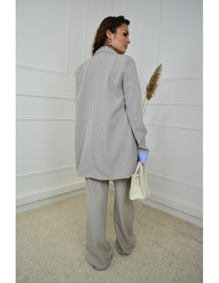 Ensemble 2 pièces gris clair - Blazer oversize et pantalon à détails rayés - femme - Accueil
