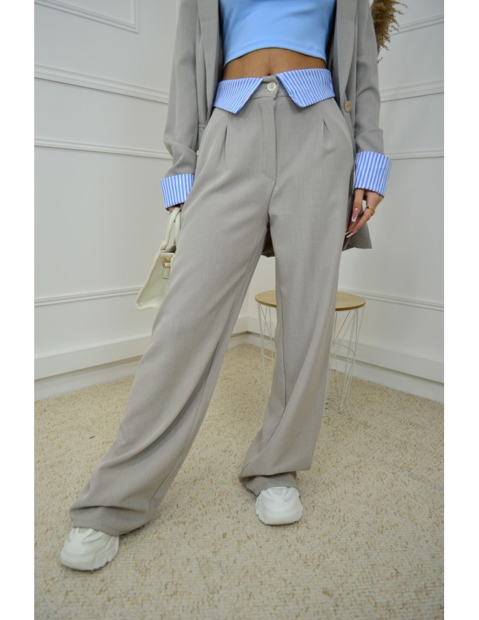 Ensemble 2 pièces gris clair - Blazer oversize et pantalon à détails rayés - femme - Accueil