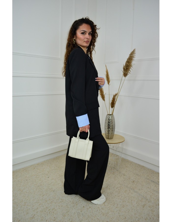 Ensemble 2 pièces noir - Blazer oversize et pantalon à détails rayés - femme - Accueil