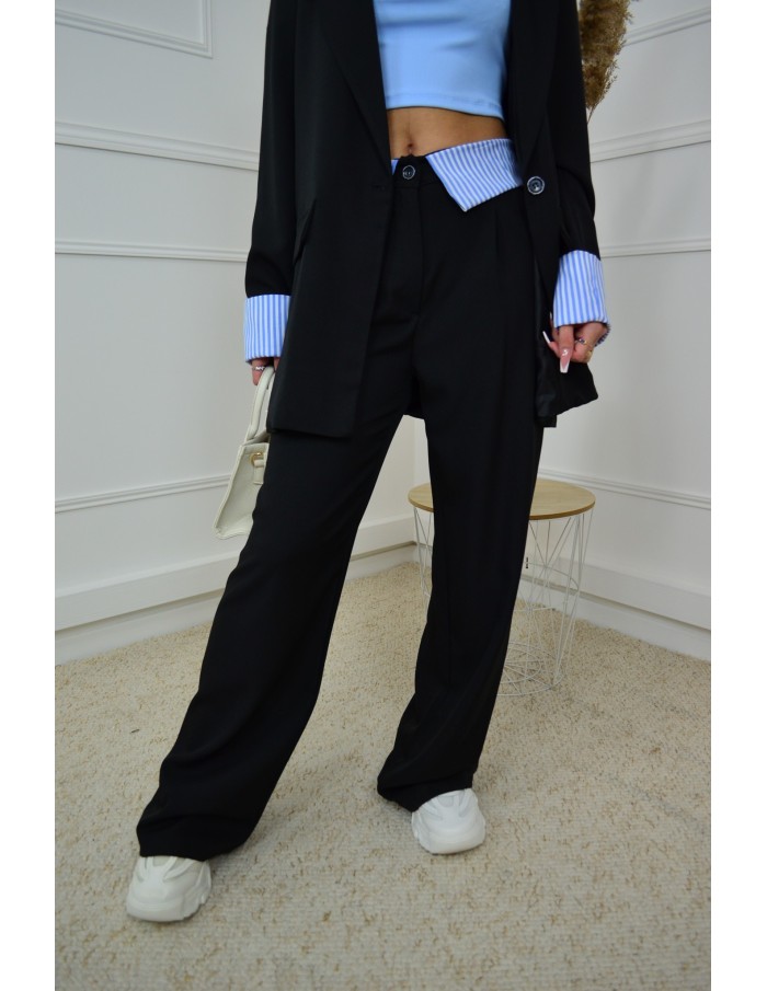 Ensemble 2 pièces noir - Blazer oversize et pantalon à détails rayés - femme - Accueil