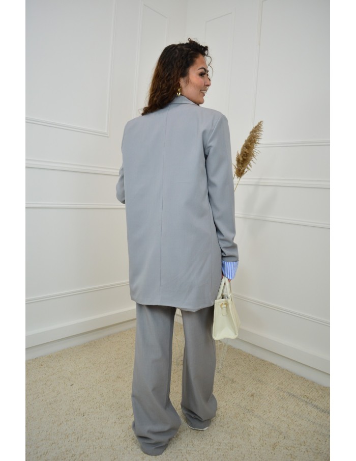 Ensemble 2 pièces gris - Blazer oversize et pantalon à détails rayés - femme - Accueil