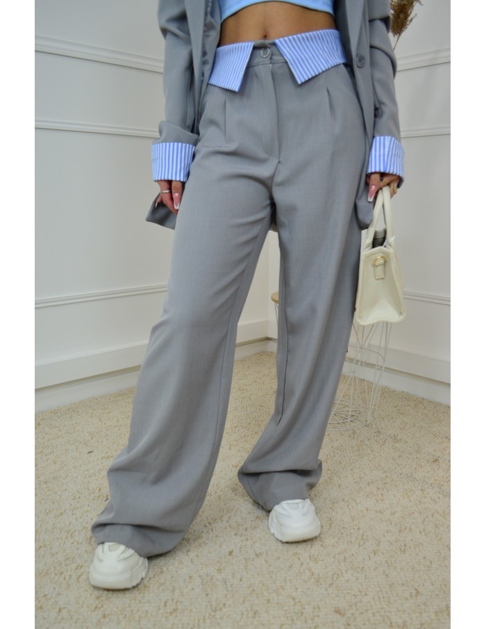 Ensemble 2 pièces gris - Blazer oversize et pantalon à détails rayés - femme - Accueil