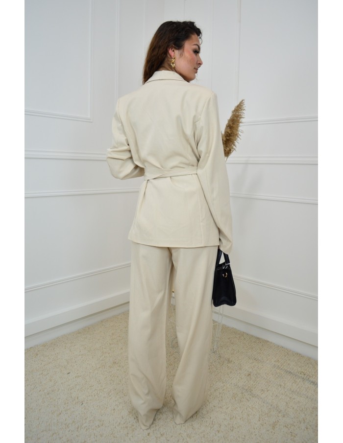 Ensemble 2 pièces beige - Blazer à nouer et pantalon - femme - Accueil