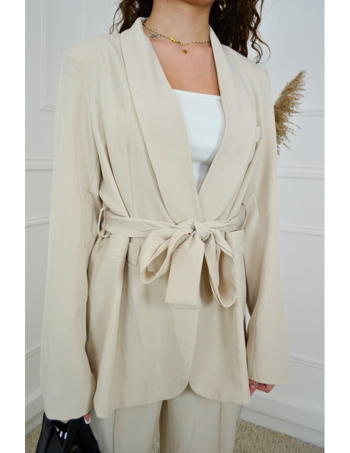 Ensemble 2 pièces beige - Blazer à nouer et pantalon - femme - Accueil