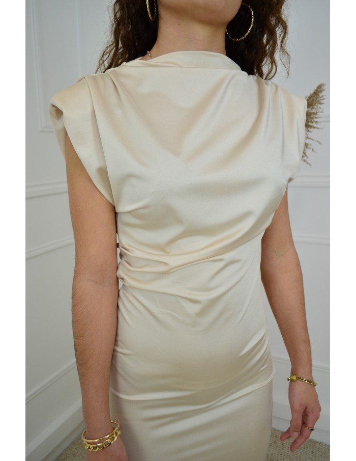 Robe longue beige sans manches avec épaulettes - femme - Accueil