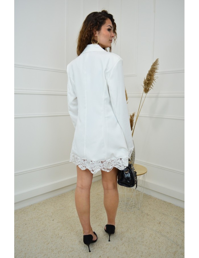 Robe blazer blanche avec bordures en dentelle - femme - Accueil