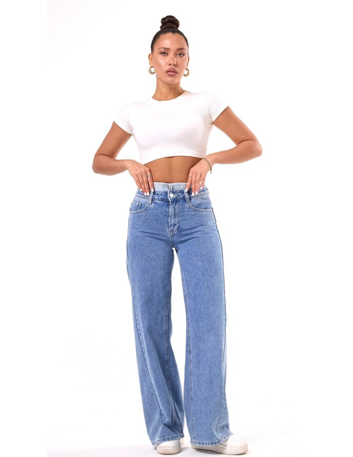 Jean Droit à Double Taille - Tendance et Confort pour Femme