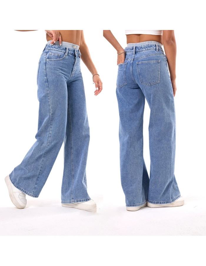 Jean Droit à Double Taille - Tendance et Confort pour Femme