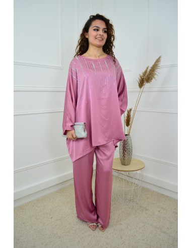 Ensemble rose haut + pantalon satiné...