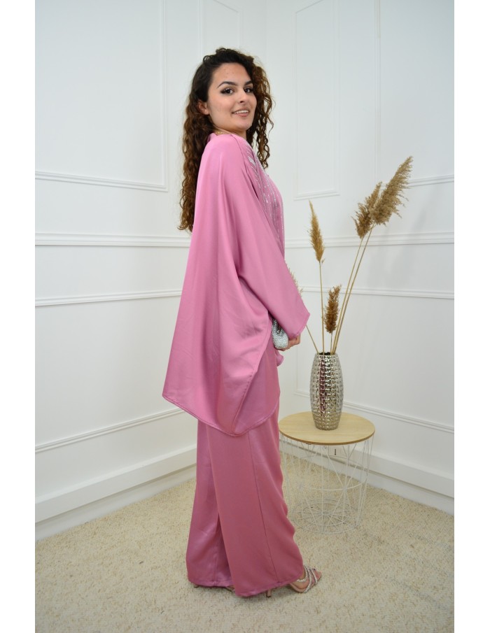 Ensemble Rose Satiné Femme avec Strass – Élégance & Confort