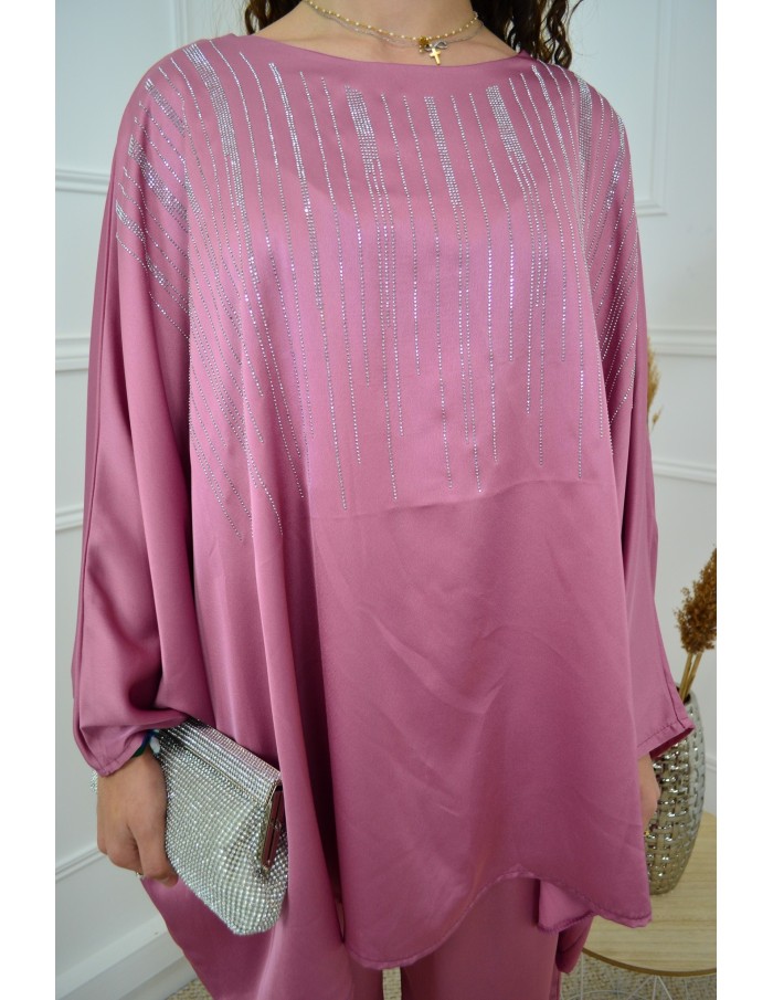 Ensemble Rose Satiné Femme avec Strass – Élégance & Confort