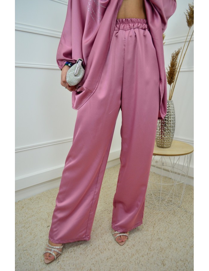 Ensemble Rose Satiné Femme avec Strass – Élégance & Confort