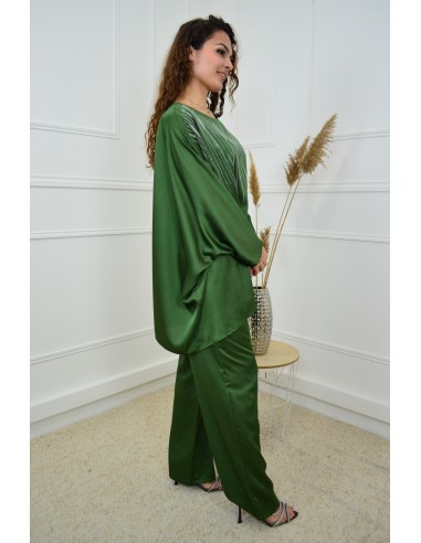 Ensemble kaki haut + pantalon satiné...