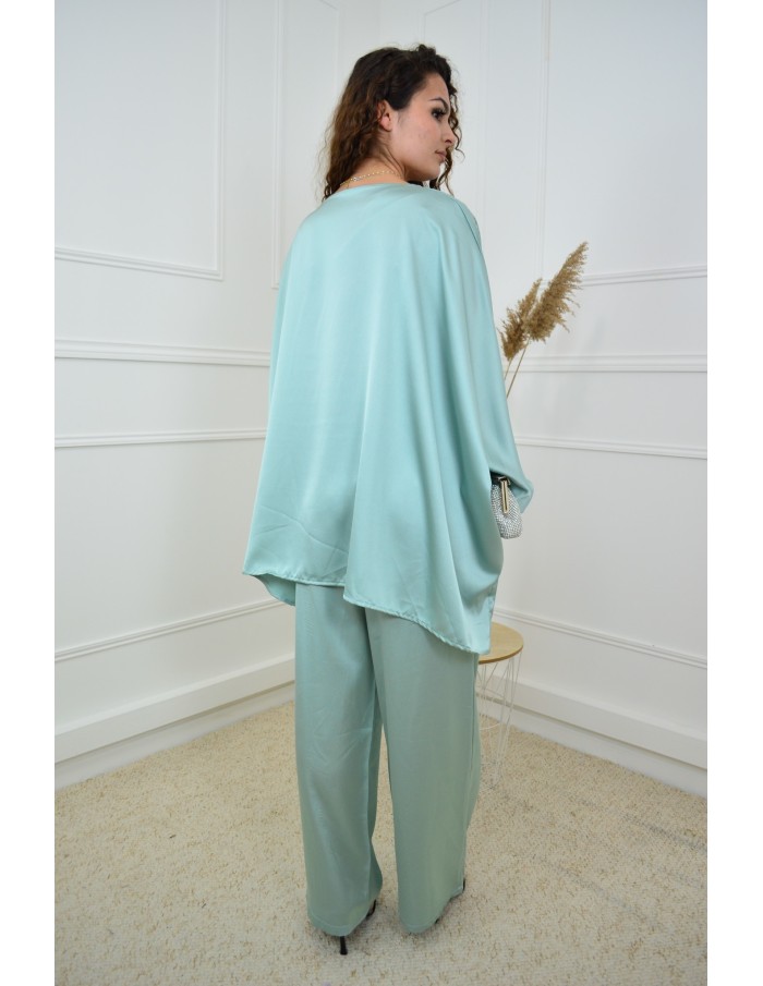 Ensemble Bleu ciel Satiné Femme avec Strass – Élégance & Confort