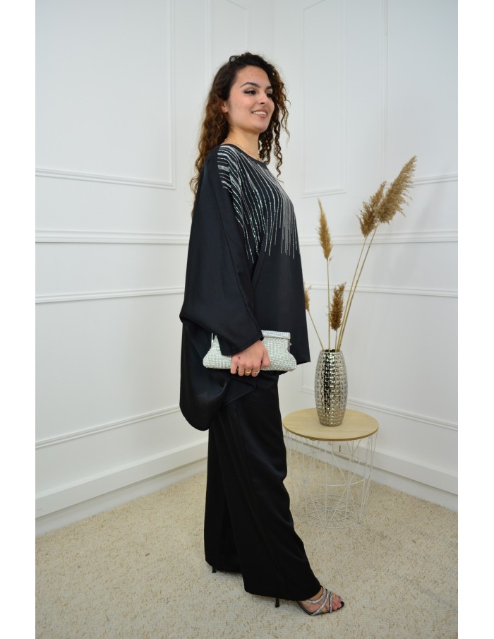 Ensemble noir Satiné Femme avec Strass – Élégance & Confort