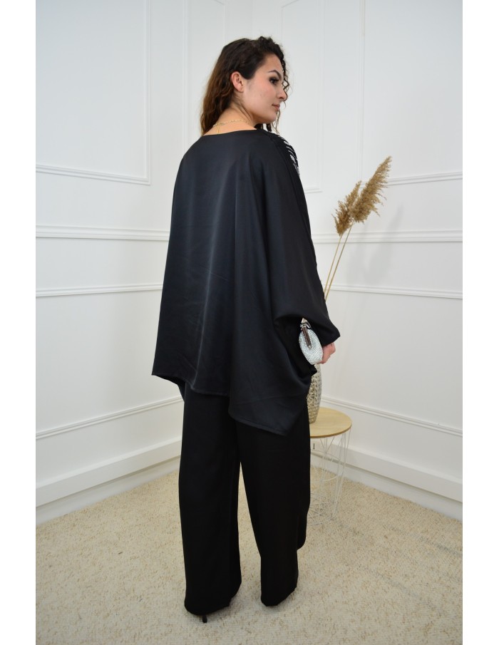 Ensemble noir Satiné Femme avec Strass – Élégance & Confort