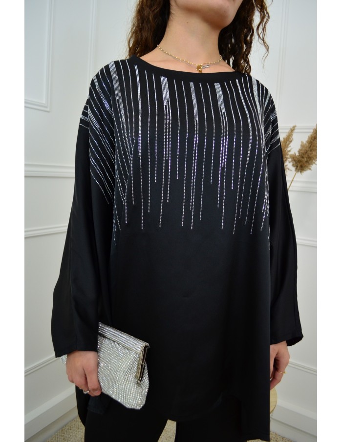 Ensemble noir Satiné Femme avec Strass – Élégance & Confort