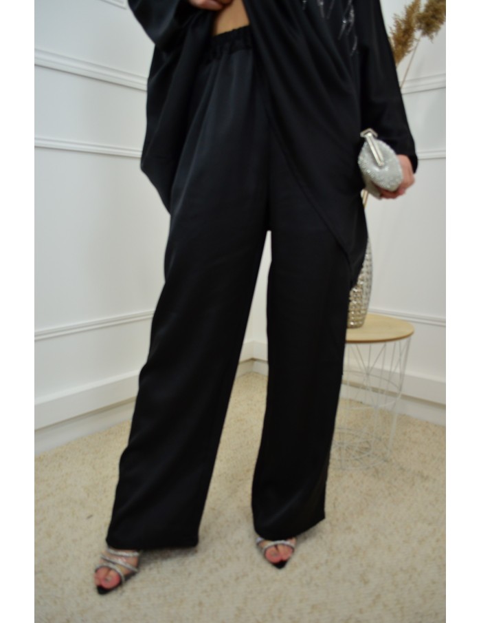 Ensemble noir Satiné Femme avec Strass – Élégance & Confort
