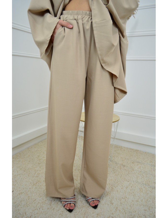 Ensemble beige haut avec strass + pantalon - femme - Accueil