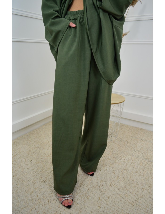 Ensemble kaki haut avec strass + pantalon - femme - Accueil