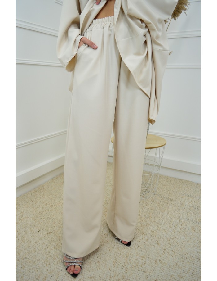 Ensemble blanc haut avec strass + pantalon - femme - Accueil
