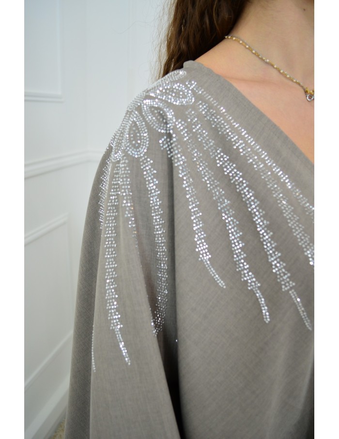 Ensemble taupe haut avec strass + pantalon - femme - Accueil