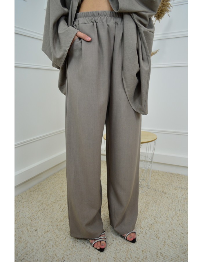 Ensemble taupe haut avec strass + pantalon - femme - Accueil