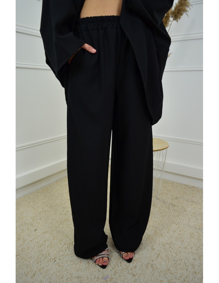 Ensemble noir haut avec strass + pantalon - femme - Accueil