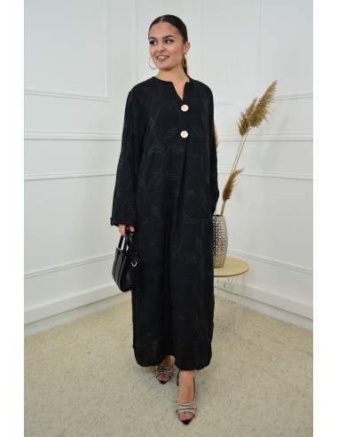 Robe Abaya noire texturée avec fleurs...