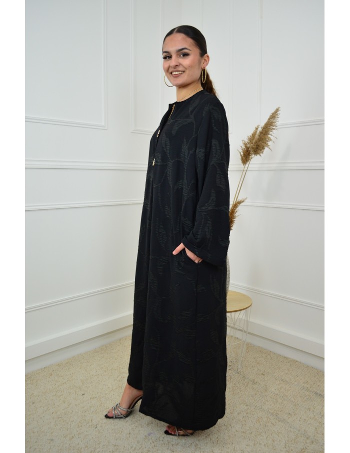 Robe Abaya noire texturée avec fleurs – femme - Accueil