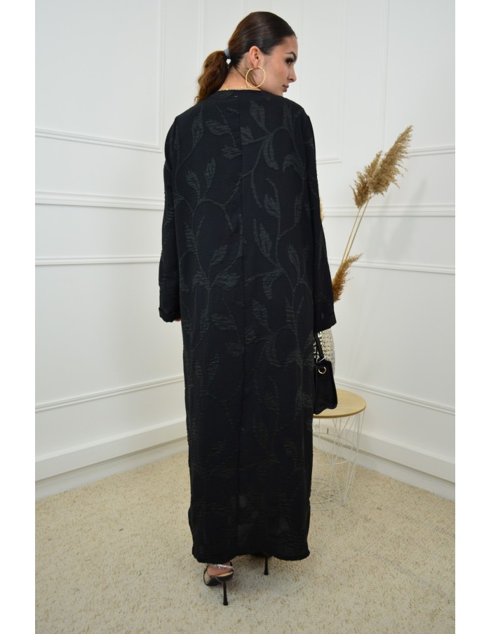 Robe Abaya noire texturée avec fleurs – femme - Accueil