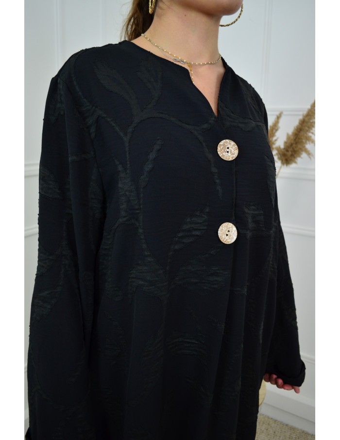 Robe Abaya noire texturée avec fleurs – femme - Accueil