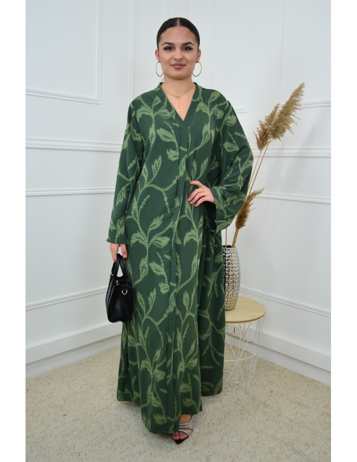 Robe verte texturée col v avec fleurs – femme - Accueil