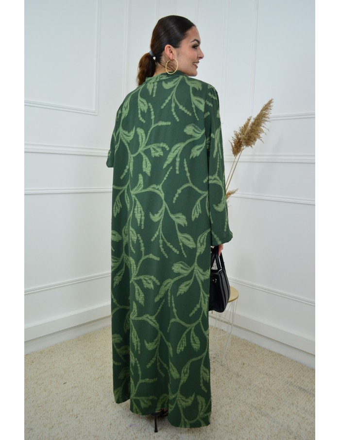 Robe verte texturée col v avec fleurs – femme - Accueil