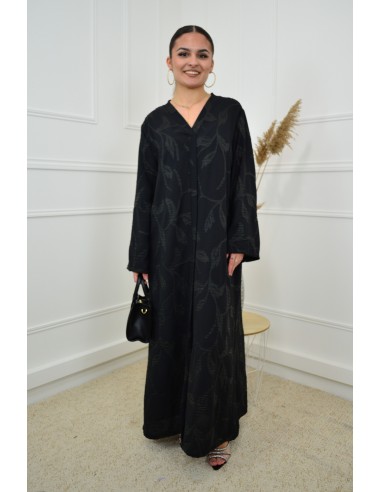 Robe noire texturée col v avec fleurs...