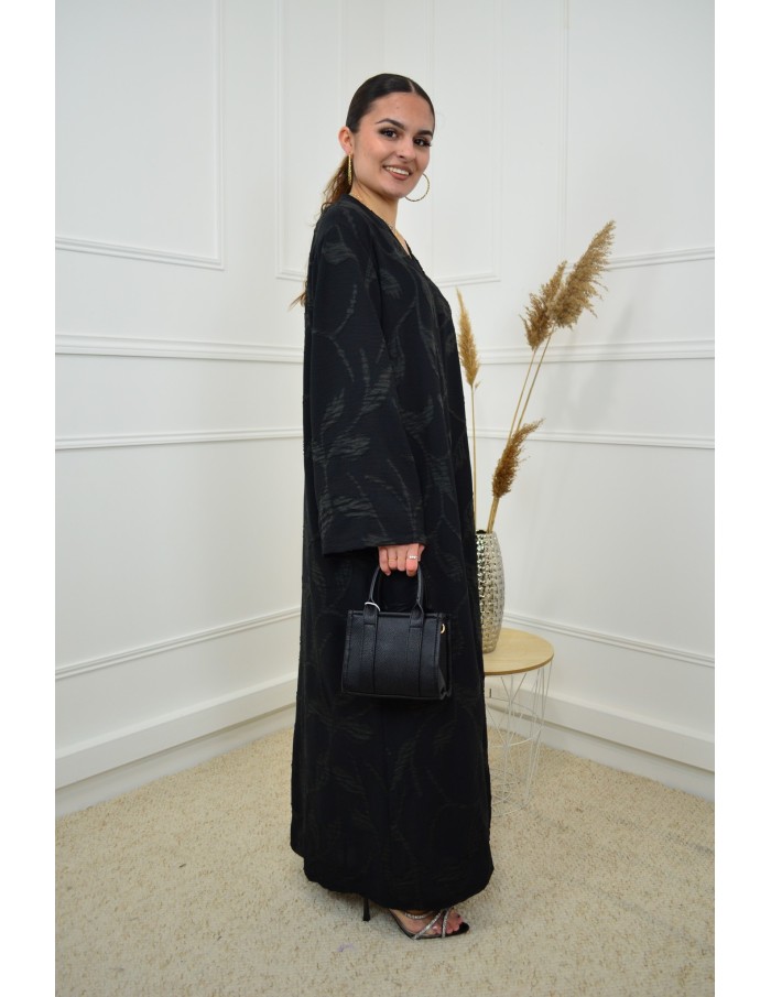 Robe noire texturée col v avec fleurs – femme - Accueil