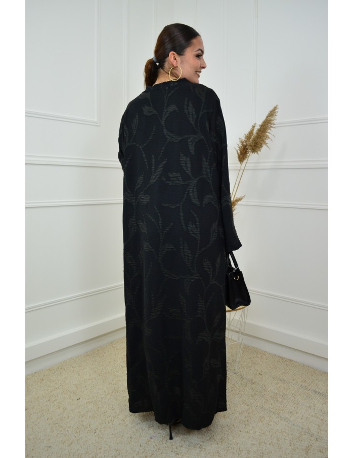 Robe noire texturée col v avec fleurs – femme - Accueil