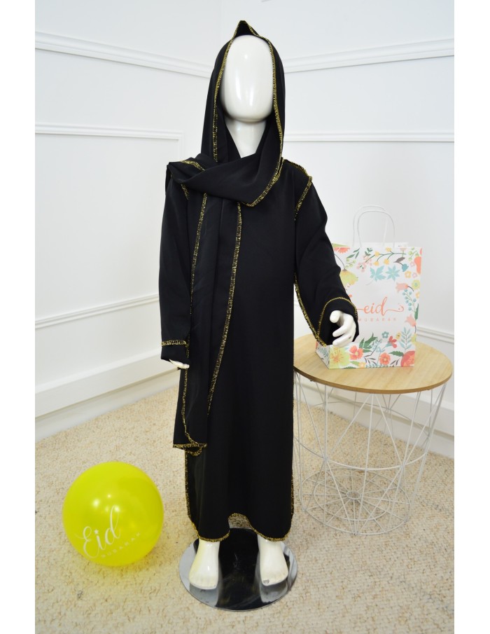 Robe Abaya noire avec voile intégré – fille - Accueil